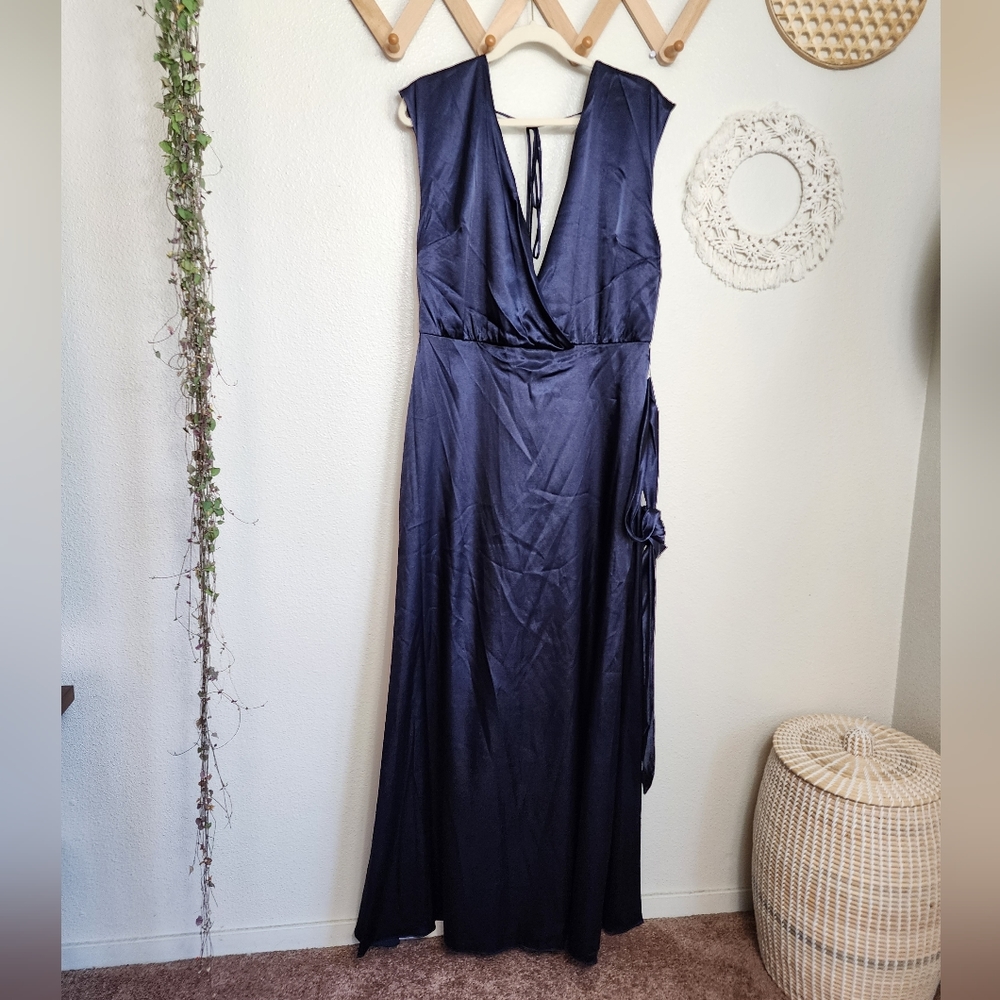 Dessy Collection Cap Sleeve Blouson Faux Wrap In Midnight Navy Style 305… - Picture 2 of 12